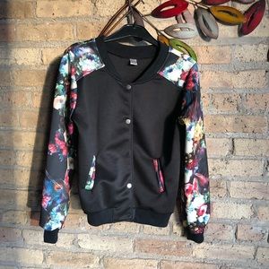 Teenloveme Bomber with Floral Sleeves